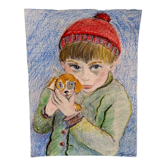 Watercoir Painting Portrait of Boy and Pup. - Picture 12 of 14